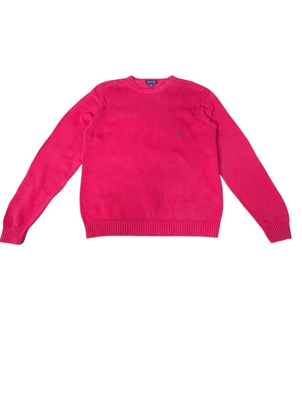 Nautica Mens Red Cotton Sweater Crewneck Medium Long Sleeve Logo Detail